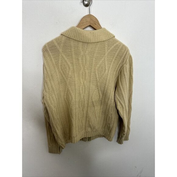 Vintage White Ram Cable Knit Woman M Wool Cardigan Zip Fisherman 70s - Picture 5 of 7